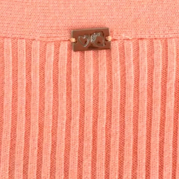 For Love and Lemons Nina Coral Ribbed Lace Edge Crop Button Cardigan Medium - Picture 6 of 13